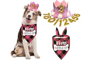 POSAPET Dog Birthday Bandana Hat Girl Pet Dog Party Birthday Hat Scarf for Small Middle Dogs Birthday Supplies (Pink)