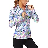 WOWENY Women's Long Sleeve Athletic Shirts Quarter Zip Pullover Collared T-Shirt Workout Print Tennis Top