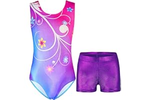 Nymphperi Girls Gymnastics Leotards 2 Piece Shiny Sleeveless Bodysuits with Sparkly Breathable Shorts Suit