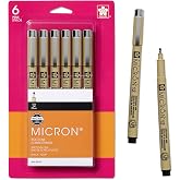 Sakura Pigma Micron Fineliner Pens, Black, 12 Point, 0.70 mm, 6 Pack | Archival Pigment-Based Black Ink Pens for Writing, Illustration &amp; Journaling, Precise Points &amp; Lines &amp; No Bleed