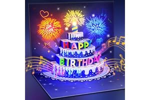 FITMITE Birthday Cards Fireworks Pop Up Cake Light and Music Happy Birthday Card Gift for Women, Men, Mom, Grandma