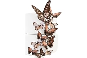 SUGAR ROBOT INC. Sugar Robot Edible Butterflies for Cake Decorating- Butterfly Cake Decorations- Assorted Size - Cake Toppers and Cupcake Toppers Made in the USA - Premium Crafted -15 pcs (Brown)