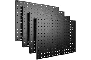 Spampur Peg Board, 4 Pack Metal Pegboard Panels Black Pegboards Wall Organizer, Tools Pegboard Storage System for Workbench, Garage Tool Storage, Office Organization, Wall Home, Craft Room