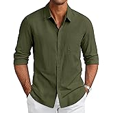 COOFANDY Men's Long Sleeve Buttons Down Shirts Casual Button Up Shirts Beach Linen Shirt Untucked Dress Shirt