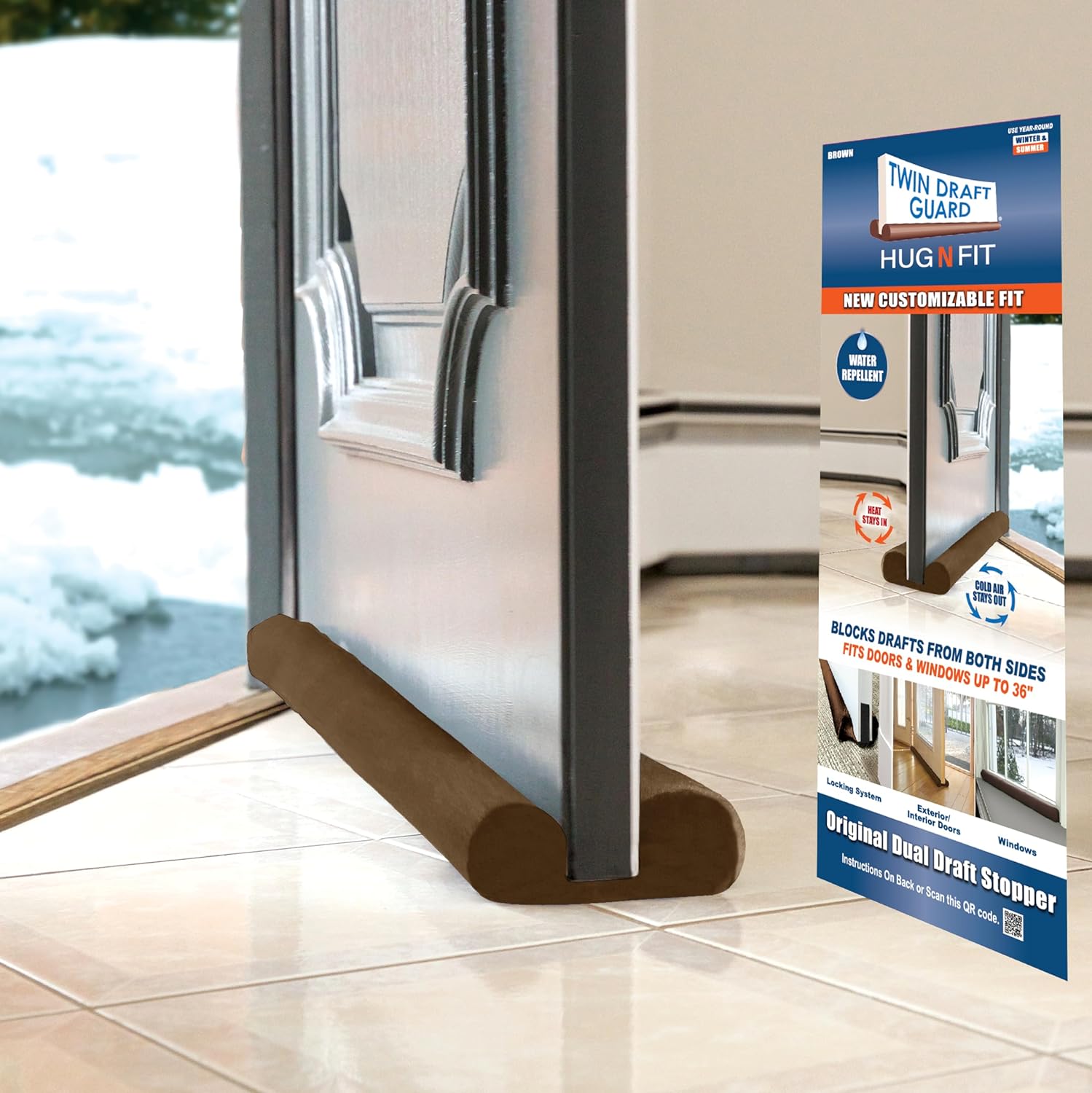 Draft Stoppers - Twin Draft Guard Hug N Fit, Original Dual Draft Stopper, New Customizable Design, fits 28” - 36” Length with 2” Energy Saver Insulation Tube.