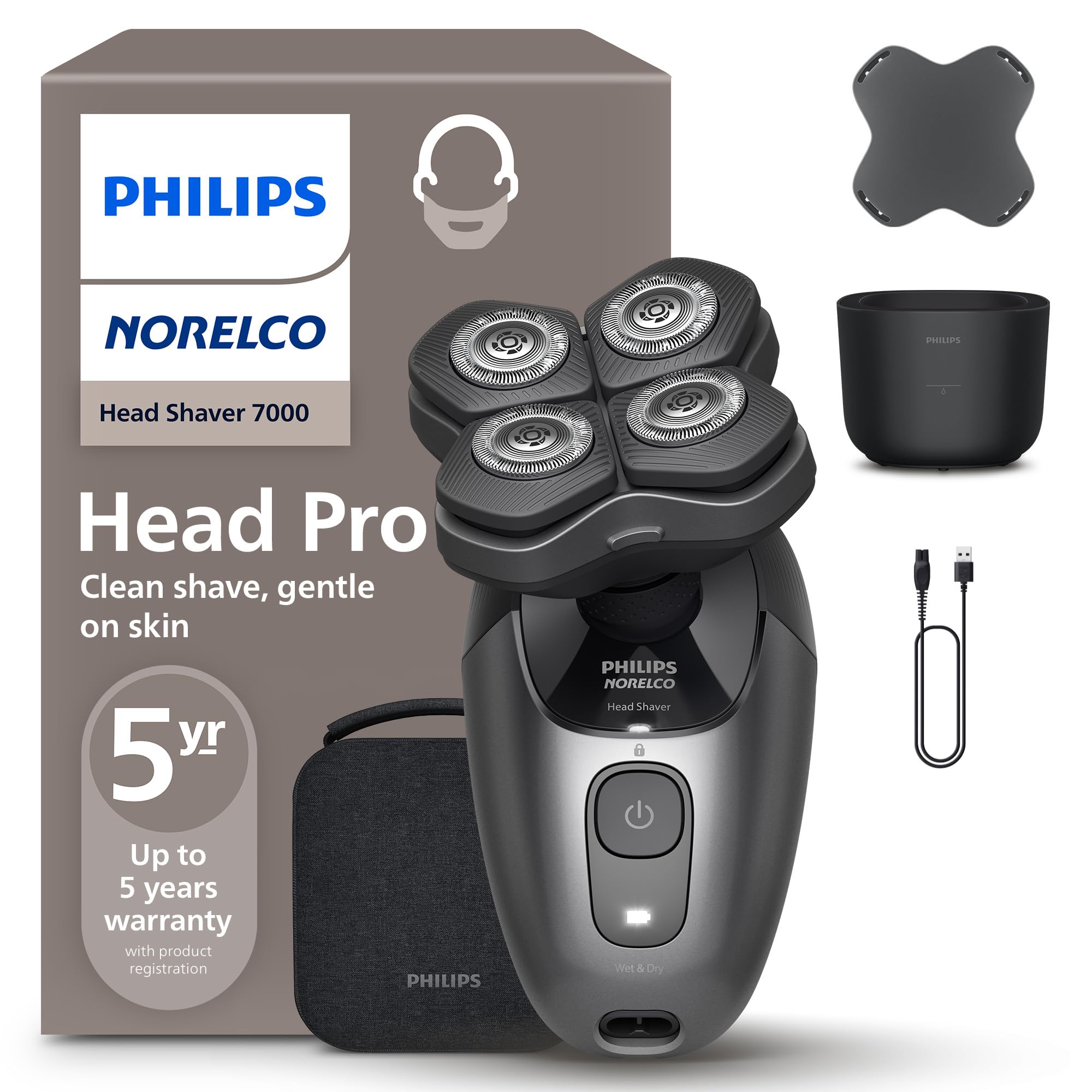 Photo 1 of Philips Norelco Head Shaver Pro 7000 Series - Skull Shaver for Men and Women, 360° Flexing Head & ComfortCut Blades for Clean Shave, Gentle on Skin, Model HS7980/40