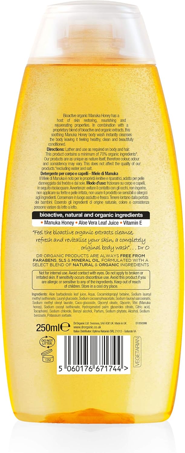 Dr Organic Manuka Honey Body Wash, Shower Gel, Dry Skin, Mens, Womens, Natural, Vegetarian, Cruelty-Free, Paraben & SLS-Free - Image 3