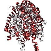 MEEDEE 6 Inch Red and Silver Self-Adhesive Christmas Bows, Crimped Curly Ribbon Gift Bows for Gift Wrapping Paper, Bags, and Boxes – Holiday, Everyday, and All-Occasion Decorations (12 Count)
