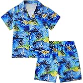 Weixinbuy Boys Summer Outfits Short Sleeve Hawaiian Shirt and Shorts Vacation Set for Kids Summer Clothes Set