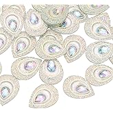 PATIKIL Horse Eye Rhinestones, 18x25mm 30 Pcs Tear Drop Sew on Rhinestones Peacock Eye Flatback Water Resin Gems for DIY Crafting Decor Clothe Shoes Bags Dress, White