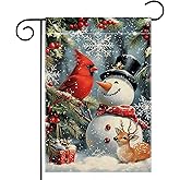 Winter Snowman Snowflake Garden Flag 12x18 Inch Double Sided, Cardinal Red Bird Reindeer Christmas Yard Outdoor Flag House Holiday Outside Decoration