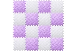 Coolcandy 16 Tiles Baby Play Mat, 0.4 Inch EVA Interlocking Floor Mats, Solid Colored Foam Puzzle Floor Mat Foam Mats for 47 * 47 inch playpen(White/Purple)