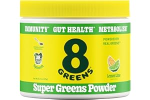 8Greens Super Greens Powder | Prebiotic & Probiotic Blend Superfoods for Gut Health, Metabolism, Debloating, with Fiber, Digestive Enzymes, Organic: Spirulina, Chlorella, Lemon Lime, 25 Servings