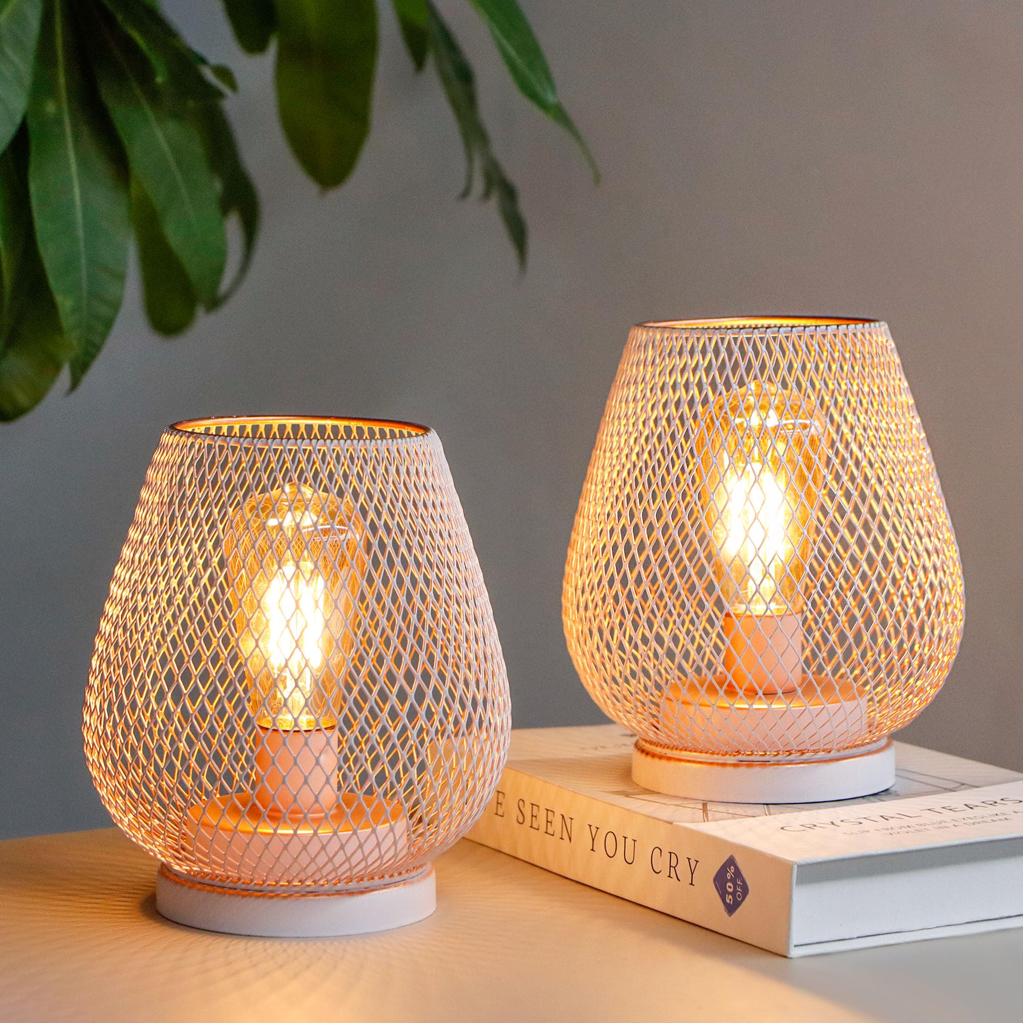 Photo 1 of TRIROCKS Set of 2 Medium Battery Powered Outdoor Lantern 6.5'' High Metal Cage Table Lamp with LED Edison Bulb for Home Wedding Parties Patio Event Indoor Outdoor(Pink)