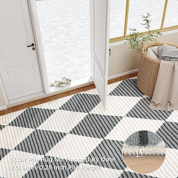 ARKIIKI 3X5 WASHABLE CHECKERED RUGS FOR BEDROOM, GREY AND WHITE AREA RUG FOR LIVING ROOM, GEOMETRIC DIAMOND INDOOR RUG FOR KIDS, GIRLS, BOYS PLAYROOM, DORM, NURSERY, DINING ROOM, KITCHEN, NON SLIP