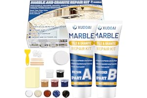 XUDOAI Marble and Granite Repair Kit (Color Match), 160g/5.64oz Quartz Countertop Repair Kit for Chips Holes Dents Defects Scratches Cracks, DIY Fix Reattaches Porcelain Tile Sink Stone Other Hard Surfaces