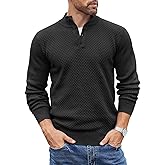 COOFANDY Men's Quarter Button Sweater Lightweight Mock Neck Pullover Sweater Fashion Casual Knitted Waffle Henley Sweater