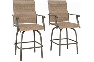Outsunny Outdoor Swivel Bar Stools Set of 2, 2 Piece Bar Height Patio Chairs with High Back, Curved Armrests and Steel Frame 