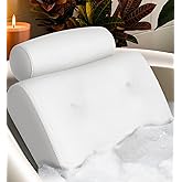Everlasting Comfort Luxury Bath Pillows for Tub with Head and Neck Support - Non-Slip Bathtub Pillow with Suction Cups, Quick-Drying Mesh & Drying Hook - Jacuzzi & Spa Accessories for Women - White