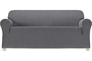 Zenna Home Chenille Stretch Slipcover, 1-Piece Sofa, Satin Nickel/Silver