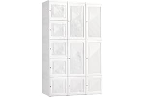 HOMCOM Portable Wardrobe Closet, Folding Clothes Storage Organizer with 8 Cube Compartments, 2 Hanging Rods, 11 Magnet Doors, White
