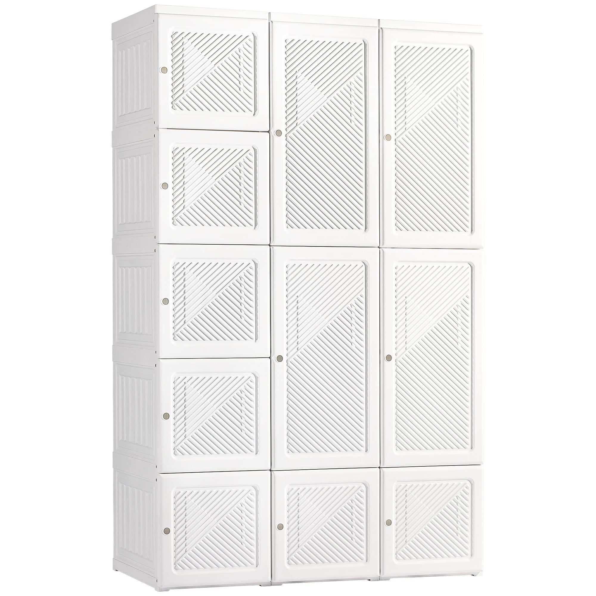 Photo 1 of HOMCOM Portable Wardrobe Closet, Folding Clothes Storage Organizer with 8 Cube Compartments, 2 Hanging Rods, 11 Magnet Doors, White