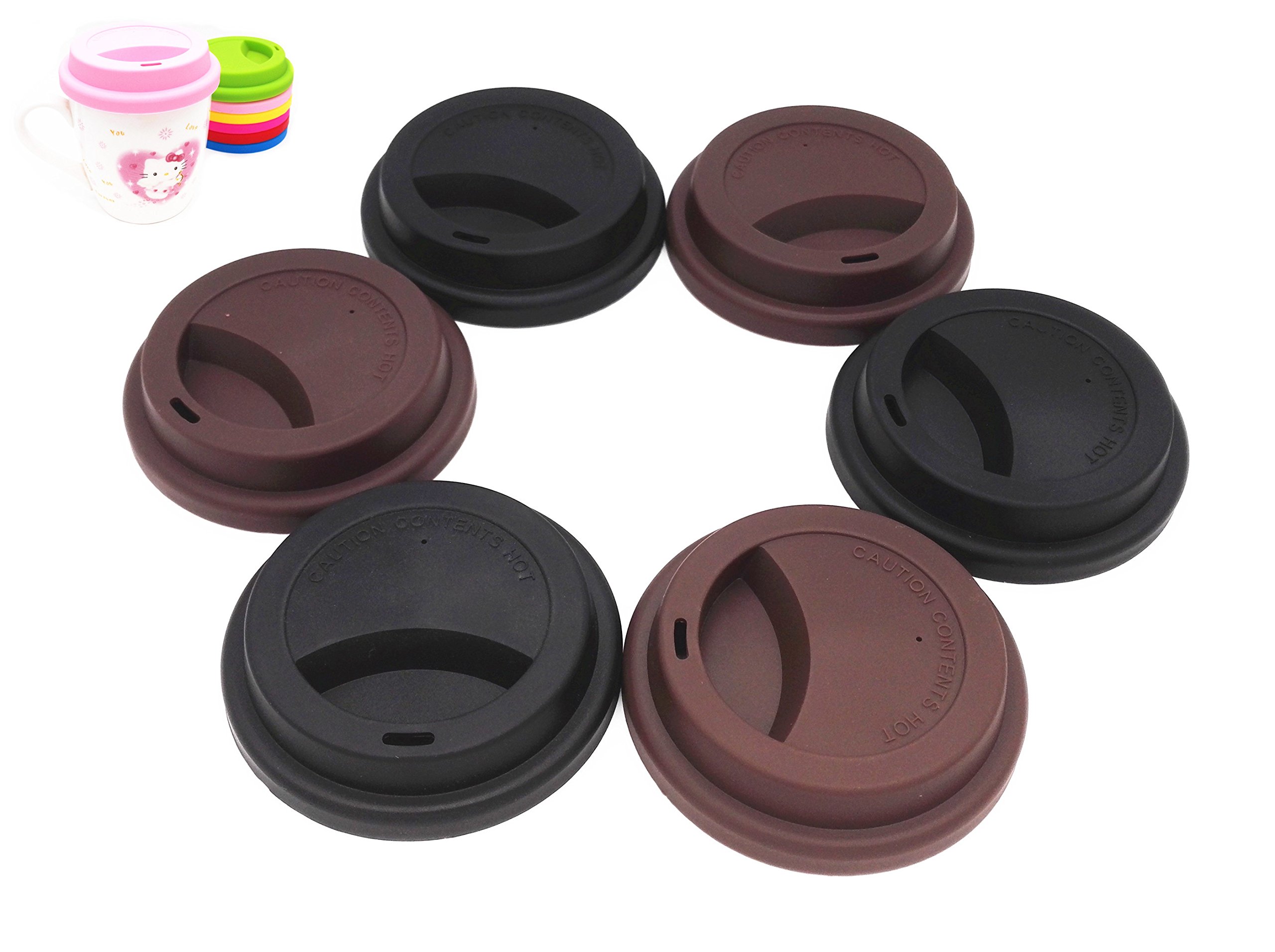 NanTun Silicone Drinking Lid Spill-Proof Cup Lids Reusable Coffee Mug Lids Coffee Cup Covers 6 Pcs - Black and Coffee