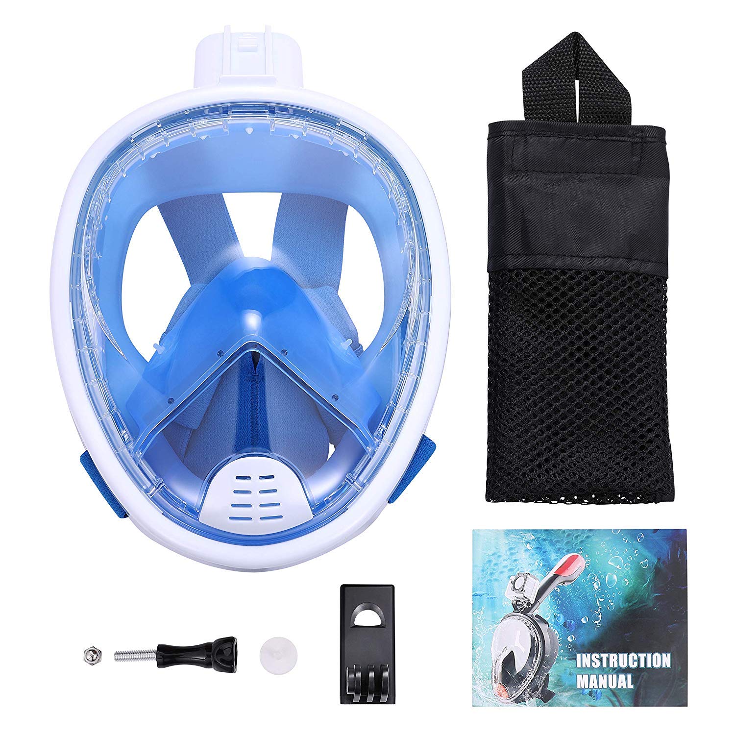 Wirezoll Snorkel Mask, One Size Full Face Diving Mask with GoPro Mount for Adults & Kids - Safe Snorkeling Experience/180° Panoramic View/Easy Breath/Anti-Fog/Anti-Leak