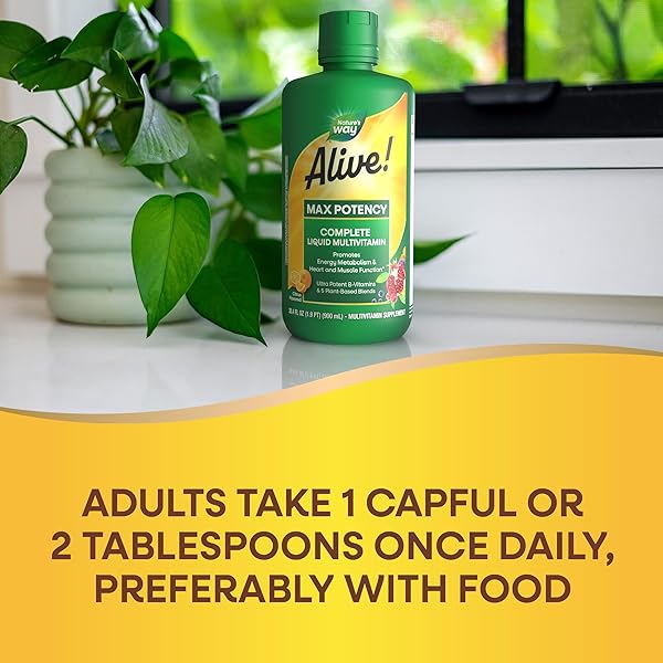 NATURE’S WAY ALIVE! MAX POTENCY COMPLETE LIQUID MULTIVITAMIN, LIQUID VITAMIN PROMOTES ENERGY METABOLISM, HEART & MUSCLE FUNCTION* WITH VITAMINS A, B, C, D, MULTIVITAMINS FOR WOMEN & MEN, 30.4 FL OZ