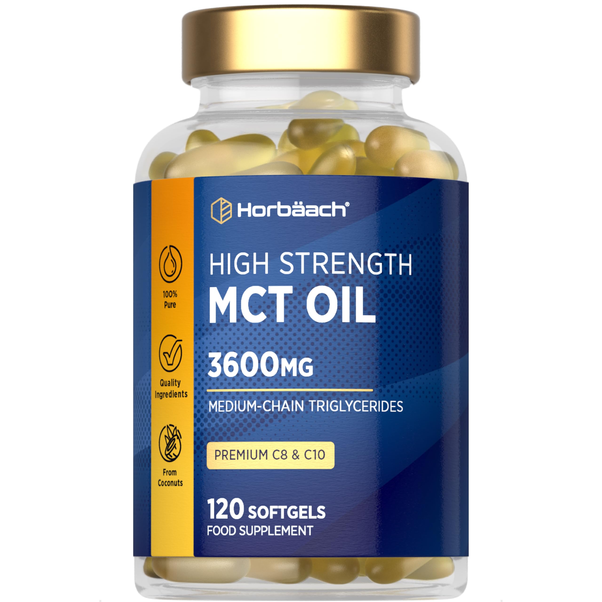 MCT Oil Capsules 3600mg | C8 & C10 | High Strength | Keto Diet Supplement | 120 Softgels | by Horbaach