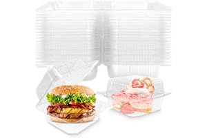 Jgalnim 50 Pack Clear Plastic ClamShell Food Containers, Square Cake Slice Clear Containers with Hinged Lids, Disposable To Go bento cake Boxes for Pastry,Salad,Dessert,Sandwiches,Fruit