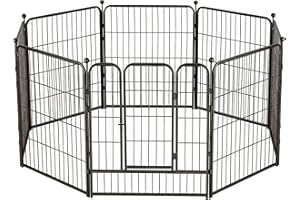 Avocahom Metal Dog Playpen 8 Panel Dog Pen 32Inch Height Exercise Pen w/Door for Small/Medium Dogs Outdoor Indoor RV Yard w/10 Floor Protectors & 4 Straps, Black
