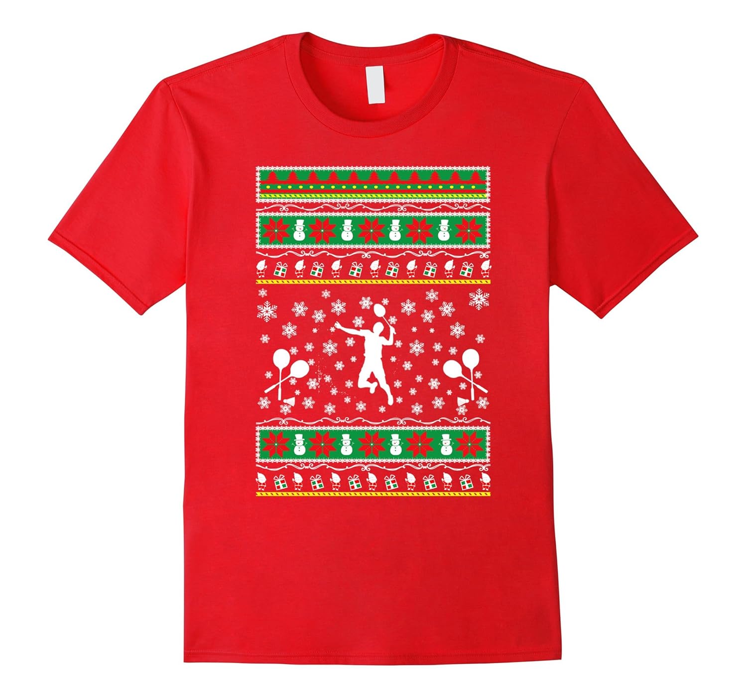 Badminton ugly christmas sweater style gift tshirt-ANZ