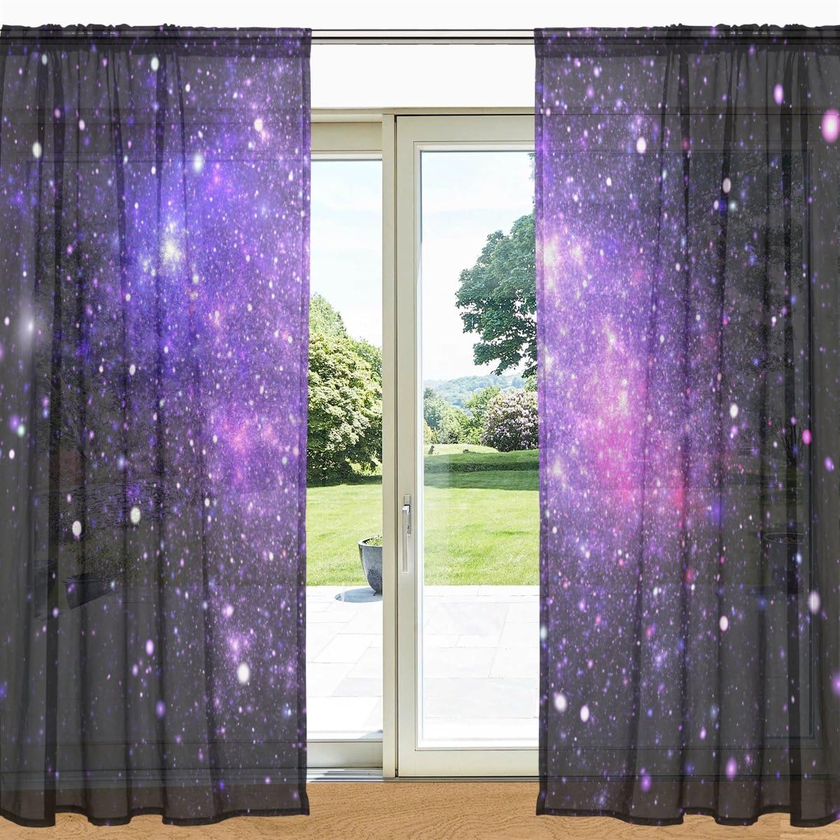 MyDaily Galaxy And Nebula Printed Sheer Window and Door Curtain 2 Panels 55" x 78", Rod Pocket Panels for Living Room Bedroom Decor