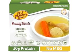 KJ Poultry Kosher Ready Meals - Matza Ball Chicken Soup & Vegetables, CHOMETZ NOT for PASSOVER, MRE Meat Meals Ready to Eat, Shabbos Food, Halal, (1 Pack) Cooked Entree, Shelf Stable Microwave Dinner