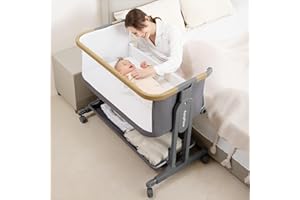 Maydolly Baby Bassinet, 3-in-1 Rocking Bassinet Bedside Sleeper with Wheels, Mattress, Sheet, 7 Height Adjustable, Folding Easy Portable Bassinet for Infant (Grey)