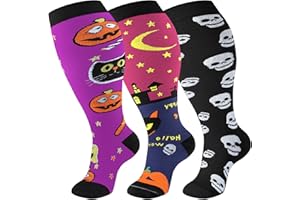 bropite Halloween Plus Size Compression Socks Wide Calf for Women & Men 20-30 mmhg-Extra Wide Calf Knee High Support Socks for Medical, Running,Nursing,Athletic