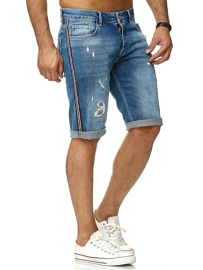 Redbridge Männer Jeansshort Luxury Striped Denim Shorts Destroyed Sommer Kurze Hose
