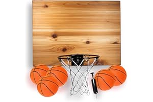 Cali Kiwi Pros Elite Mini Basketball Hoop & Ball Set, Wall Mount, Indoor Made in The USA Cedar Backboard. Includes 9” Hoop, Net, Pump & 5 Mini Basketballs.