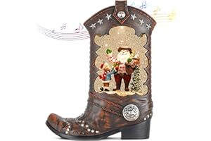 ARMXY Christmas Snow Globes, Cowboy Boots Santa Claus Scene Snow Globes, Glittering Lantern with Timer, Snow Globe Lantern USB or Battery Powered for Desktop Ornament, Christmas Decoration
