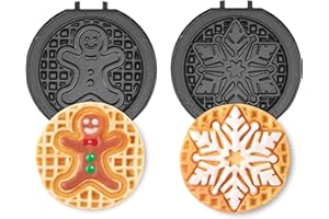 DASH Multimaker Mini System Two 4” Nonstick Removable Waffle Plates (Gingerbread & Snowflake) - 2Pc Plate Pack for Waffle Iro