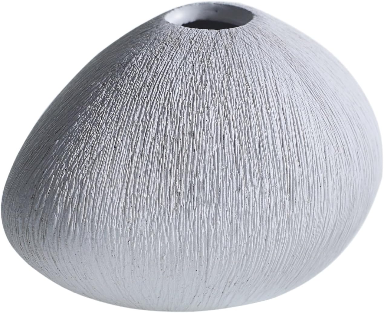 Textured White Ceramic Bud Vase - 3.75 x 4.75 x 3.25 Inches - Suya Global Modern Ivory Etched Vase for Home or Office Decor