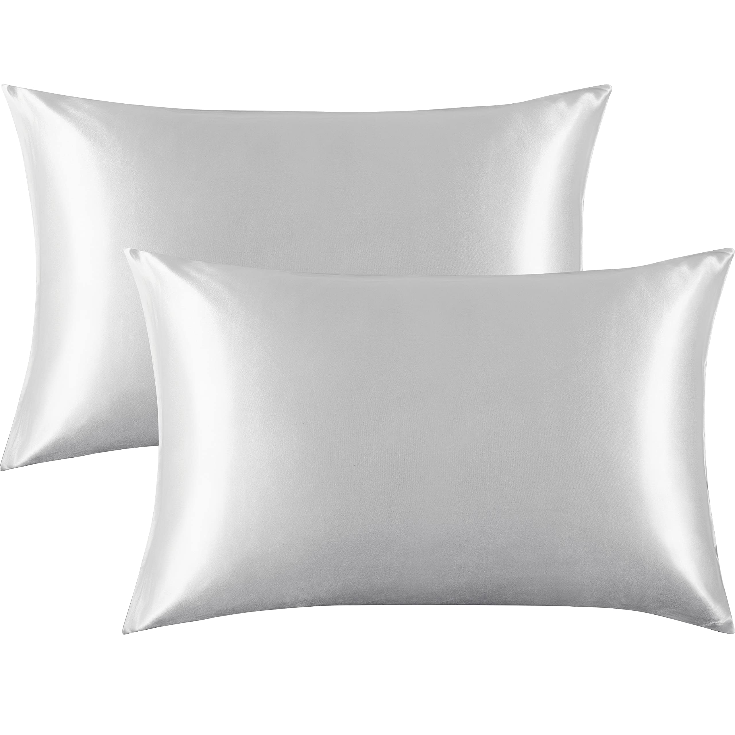 FLXXIE 2 Pack Satin Pillowcases for Skin and Hair, Luxurious and Silky Queen Pillow Cases with Envelope Closure, Silver Grey, 50x75 cm
