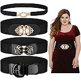 Xtinmee 4 Pieces Plus Size Waist Belts for Women 2 XL Wide Stretchy Elastic Vintage Black Belt for Dresses Accessories