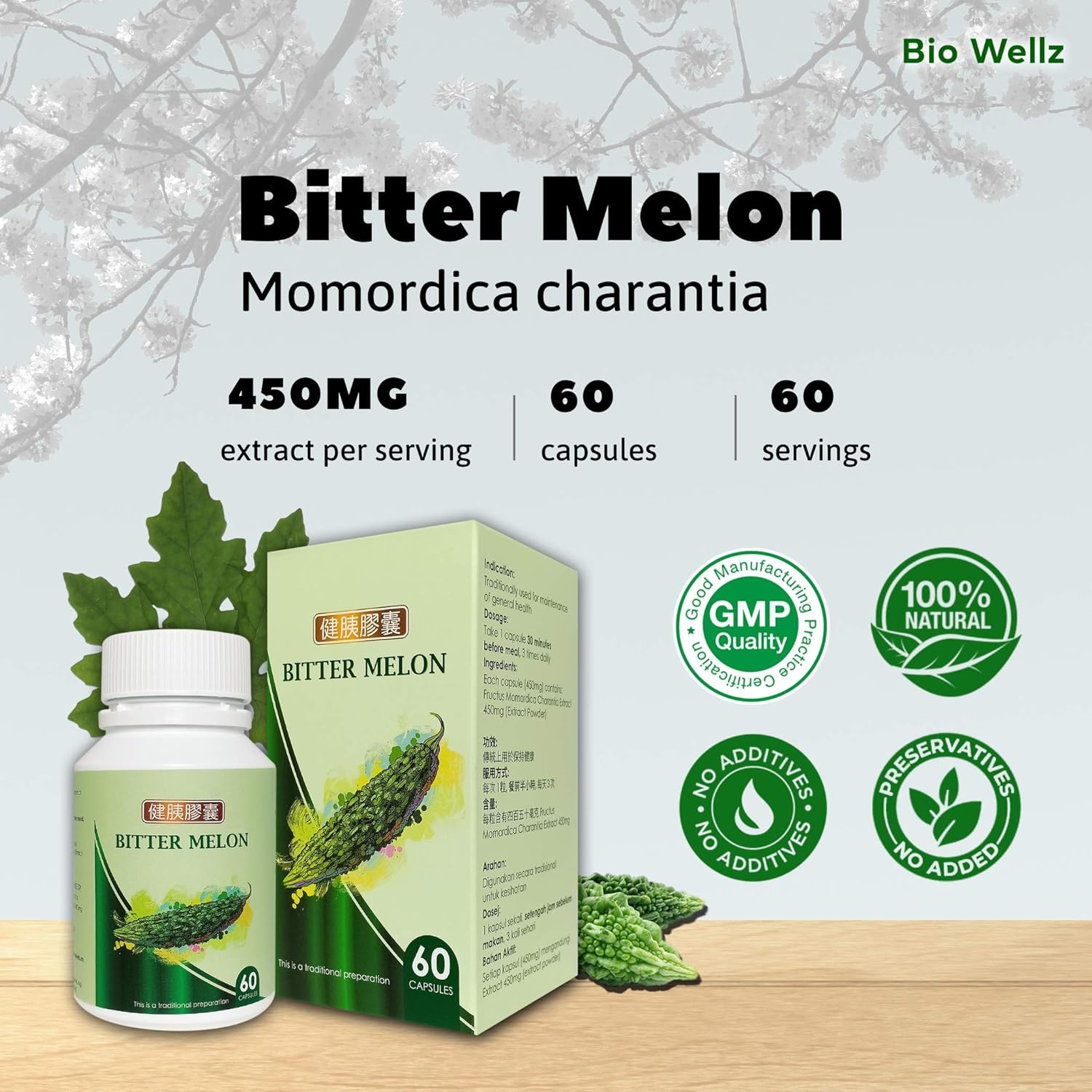 Bitter Melon Capsules 450mg 60 Capsules/Bottle Blood Sugar Support