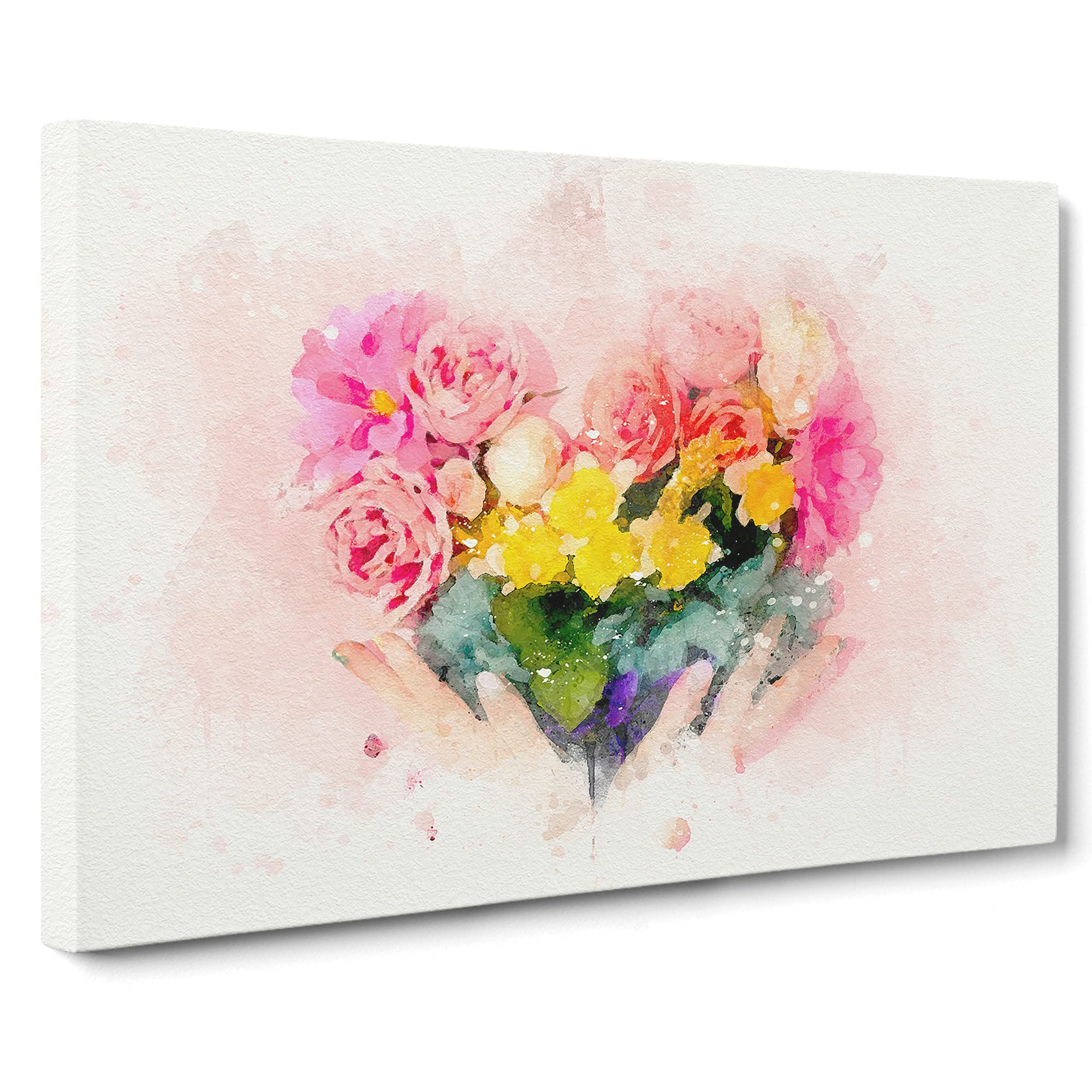 Floral Love Heart In Pink Canvas Print | Gallery Wrapped 30mm Frame Wall Art | 20x14 inches | Ready to Hang | Abstract Floral Picture | Living Room Bedroom Lounge Office