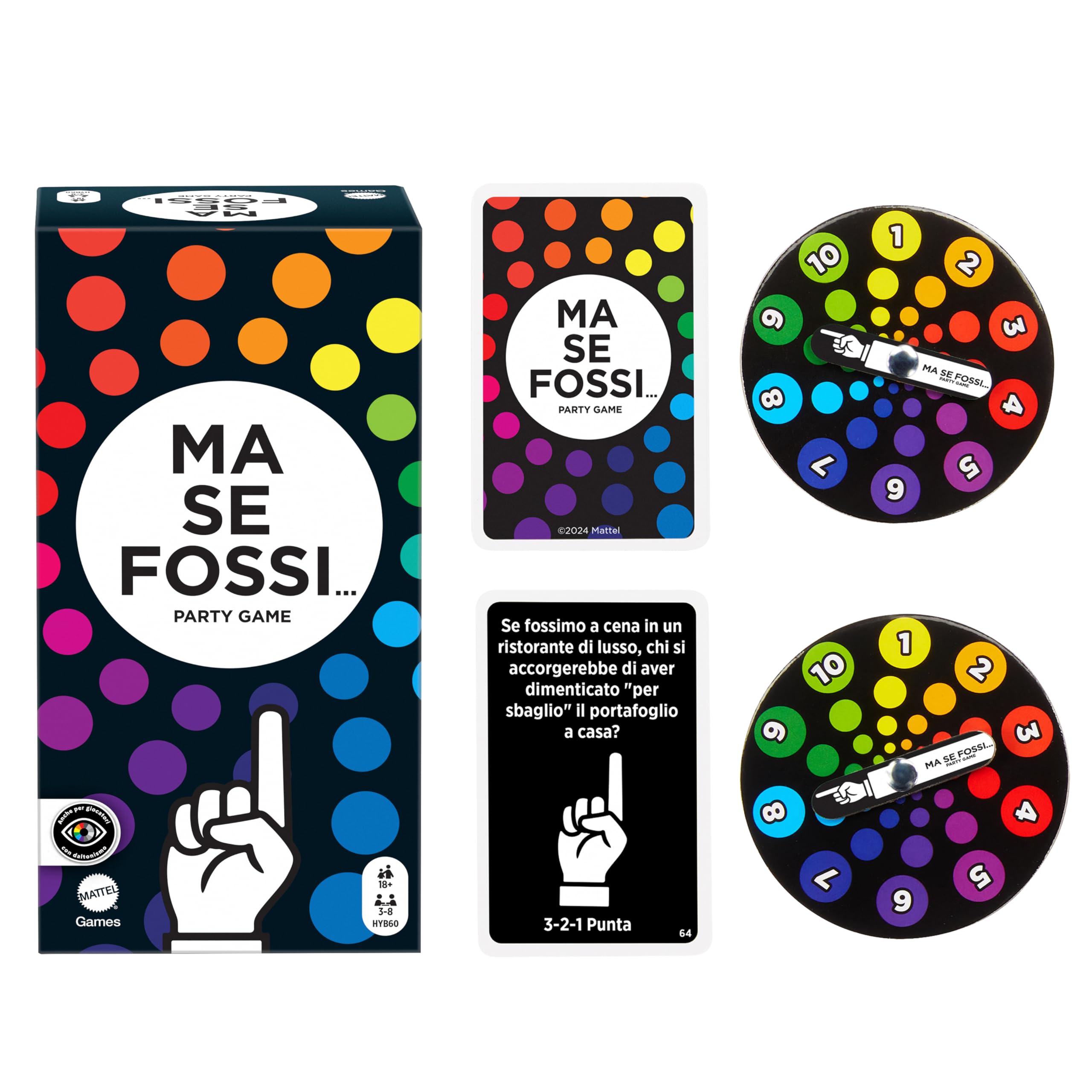 Mattel Games - Ma Se Fossi..., adult game with irreverent questions for fun evenings with friends. With cards and score wheels. For 3-8 players, Italian version, HYB60