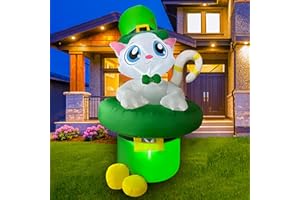 SEASONBLOW 5 Ft LED Inflatable St. Patrick's Day Cat in Hat Decoration with Gold Coin for Home Yard Lawn Garden Indoor Outdoor Holiday Party