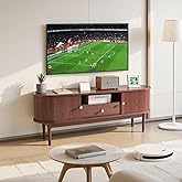 VEVOR Boho Fluted TV Stand with Storage and Drawer, for 55/60/65 inch TVs, Mid Century Modern Entertainment Center TV Console with Sliding Tambour Door & Open Shelves for Living Room, Bedroom, Walnut