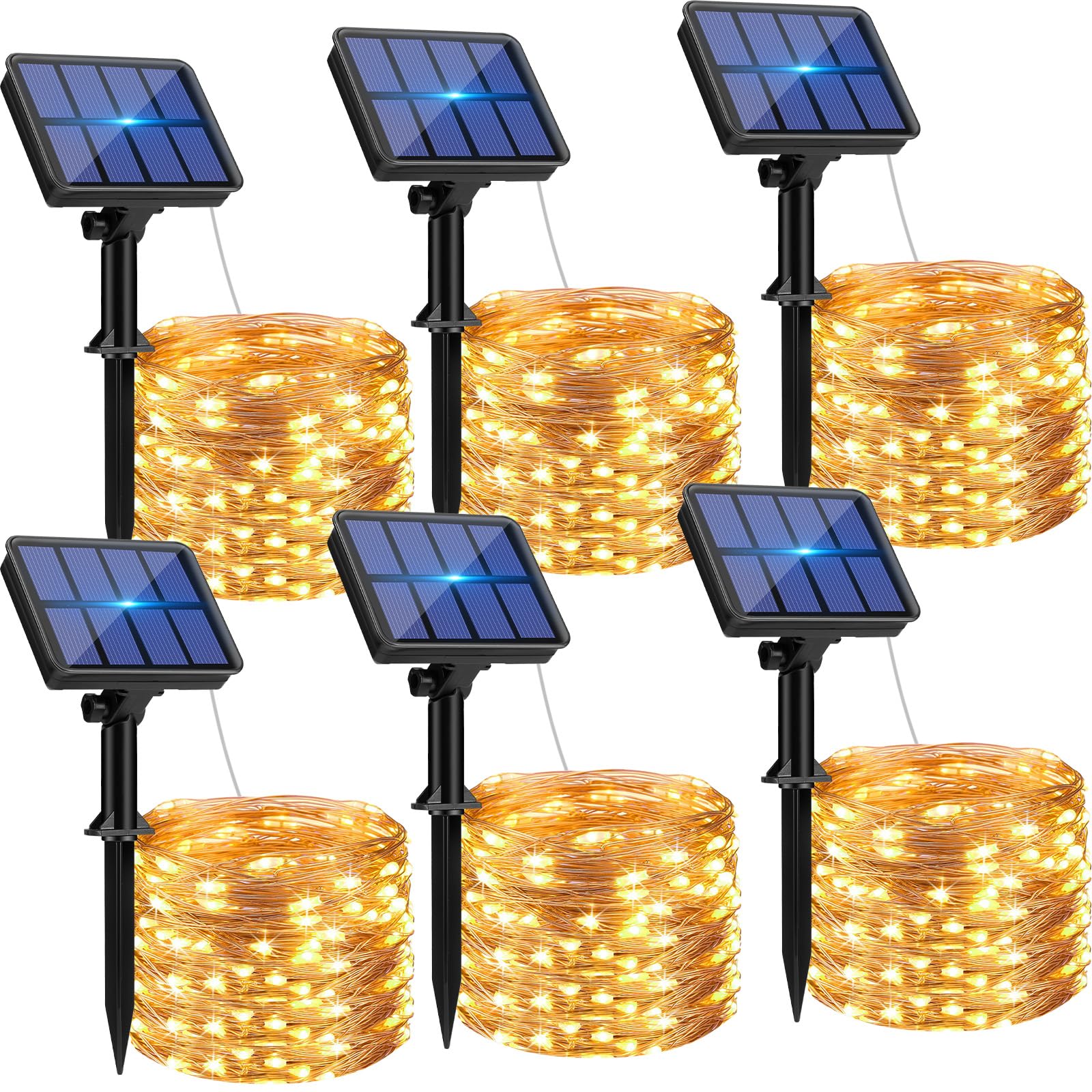 btfarm 6 Pack Solar String Lights Outdoor Garden Waterproof, 8M 80 LED Solar Powered Fairy Lights, 8 Modes Copper Wire Solar Lights for Patio Yard Party Christmas Warm White — image 1